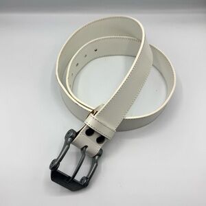 VTG Oakley Y2K Tech Metal Hardware White Leather Belt